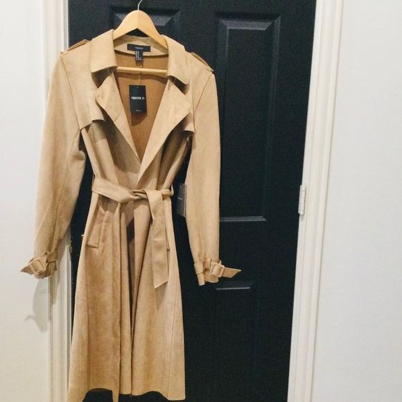 NWT Forever 21 Suede-Like Trench Coat/Duster - Picture 3 of 3